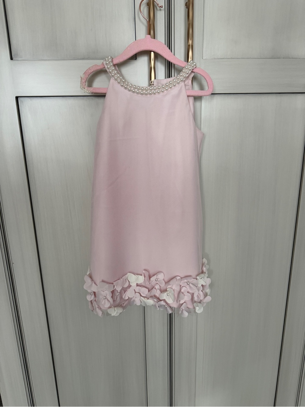 Biscotti Light Pink Pearl-Trim Flower Hem Dress